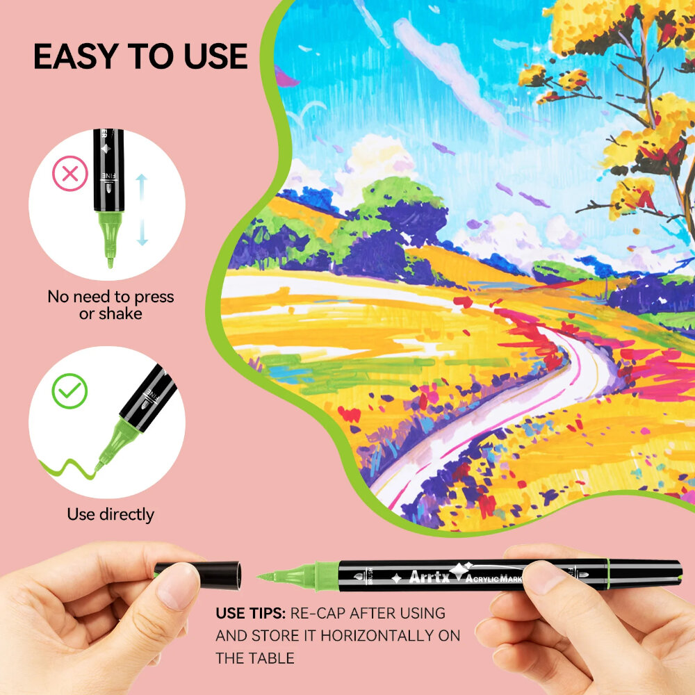 Arrtx 112 Ακρυλικοί Μαρκαδόροι με Δύο Μύτες Brush & Fine view 3