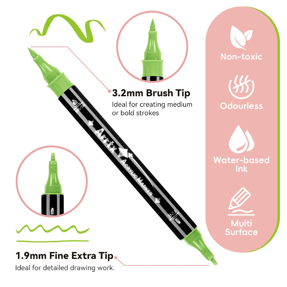 Arrtx 112 Ακρυλικοί Μαρκαδόροι με Δύο Μύτες Brush & Fine