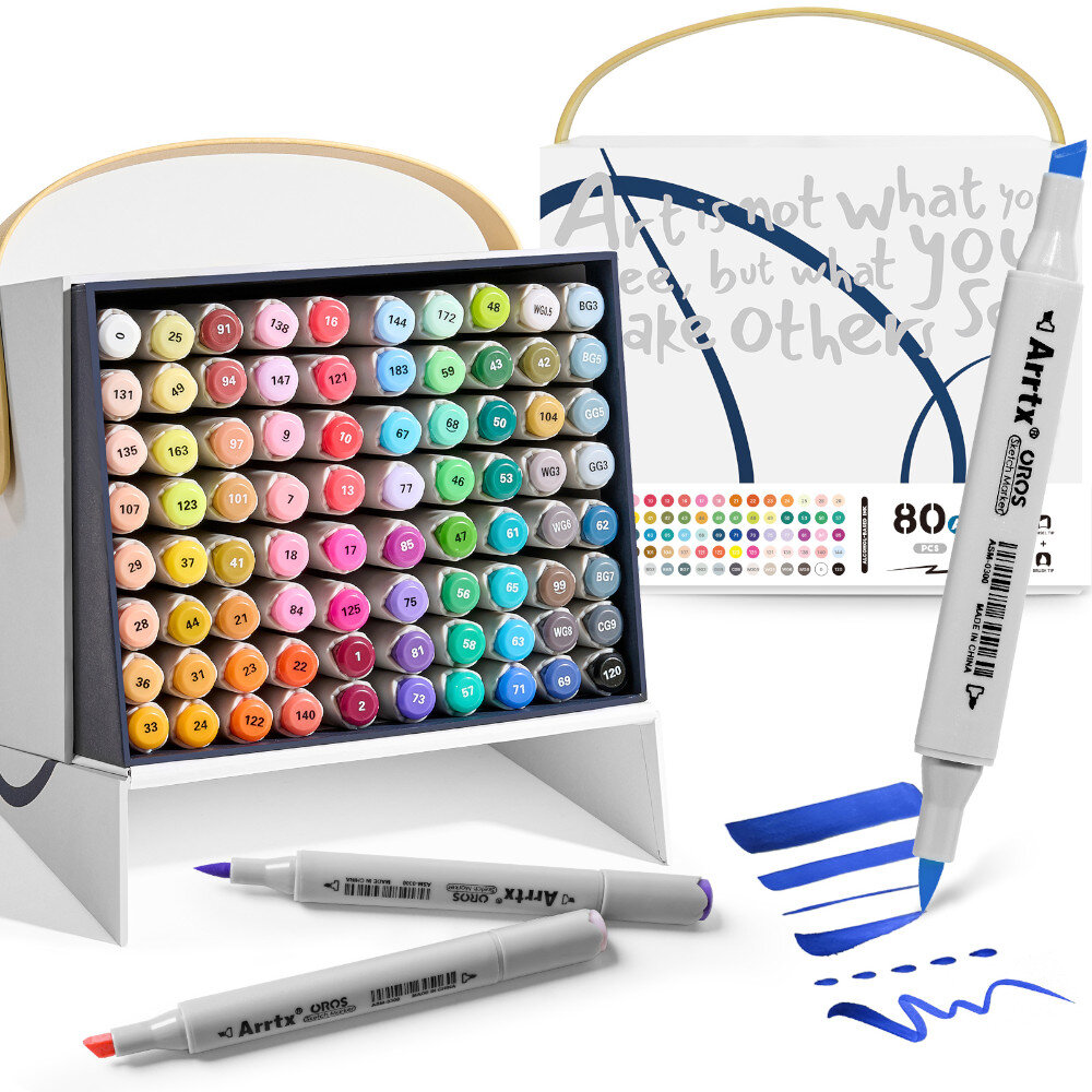 Arrtx 80 Μαρκαδόροι Οινοπνεύματος Oros Vibrant Colors Brush & Chisel