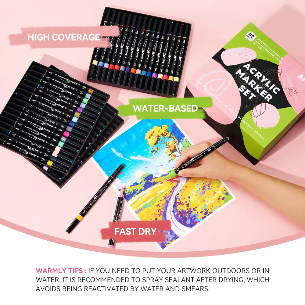 Arrtx 112 Ακρυλικοί Μαρκαδόροι με Δύο Μύτες Brush & Fine view 5