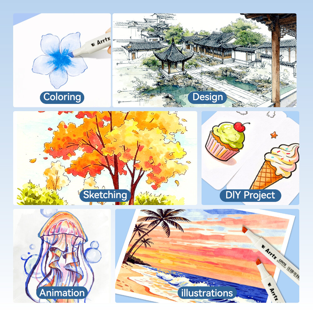 Arrtx 24 Μαρκαδόροι Οινοπνεύματος Oros Basic Tones Brush & Chisel view 4