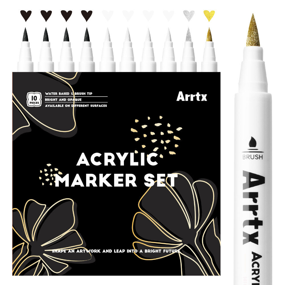 Arrtx 10 Ακρυλικοί Μαρκαδόροι Highlight Colours - Πινέλο