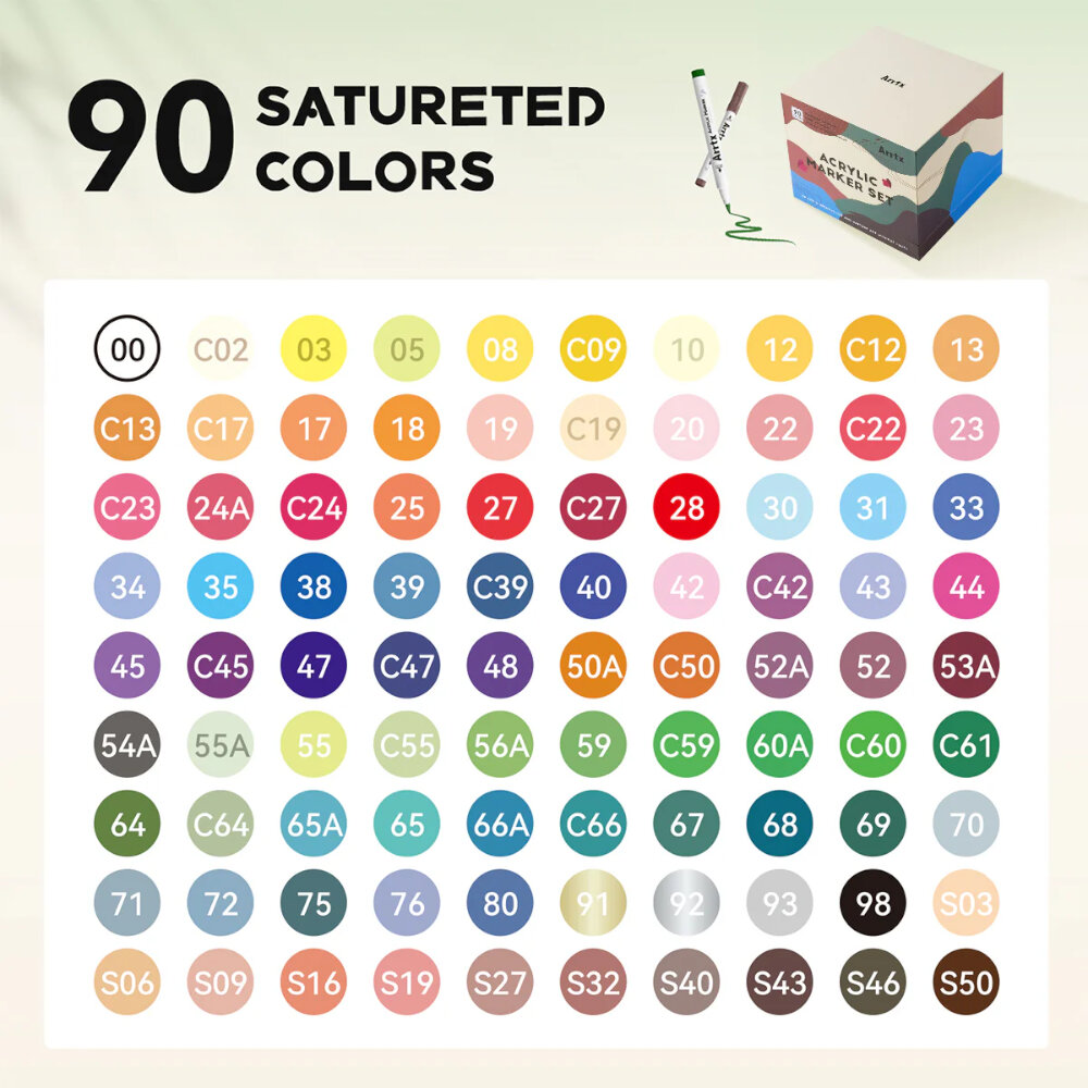 Arrtx 90 Ακρυλικοί Μαρκαδόροι Brush Tip Series A