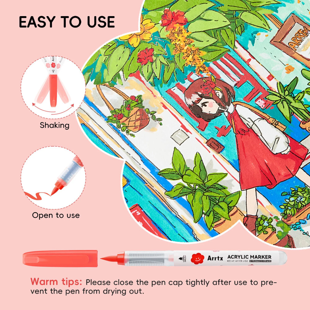 Arrtx 60 Ακρυλικοί Μαρκαδόροι Liquid Ink Brush Tip view 4