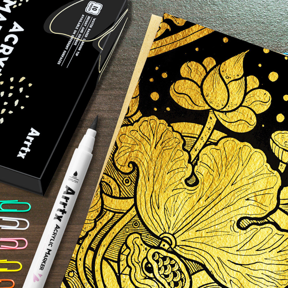 Arrtx 10 Ακρυλικοί Μαρκαδόροι Highlight Colours - Πινέλο view 4