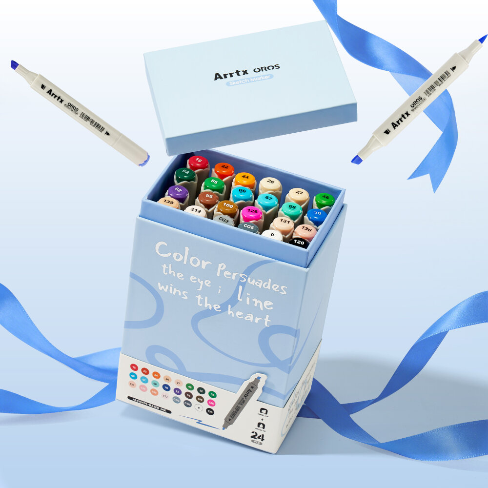 Arrtx 24 Μαρκαδόροι Οινοπνεύματος Oros Basic Tones Brush & Chisel view 8