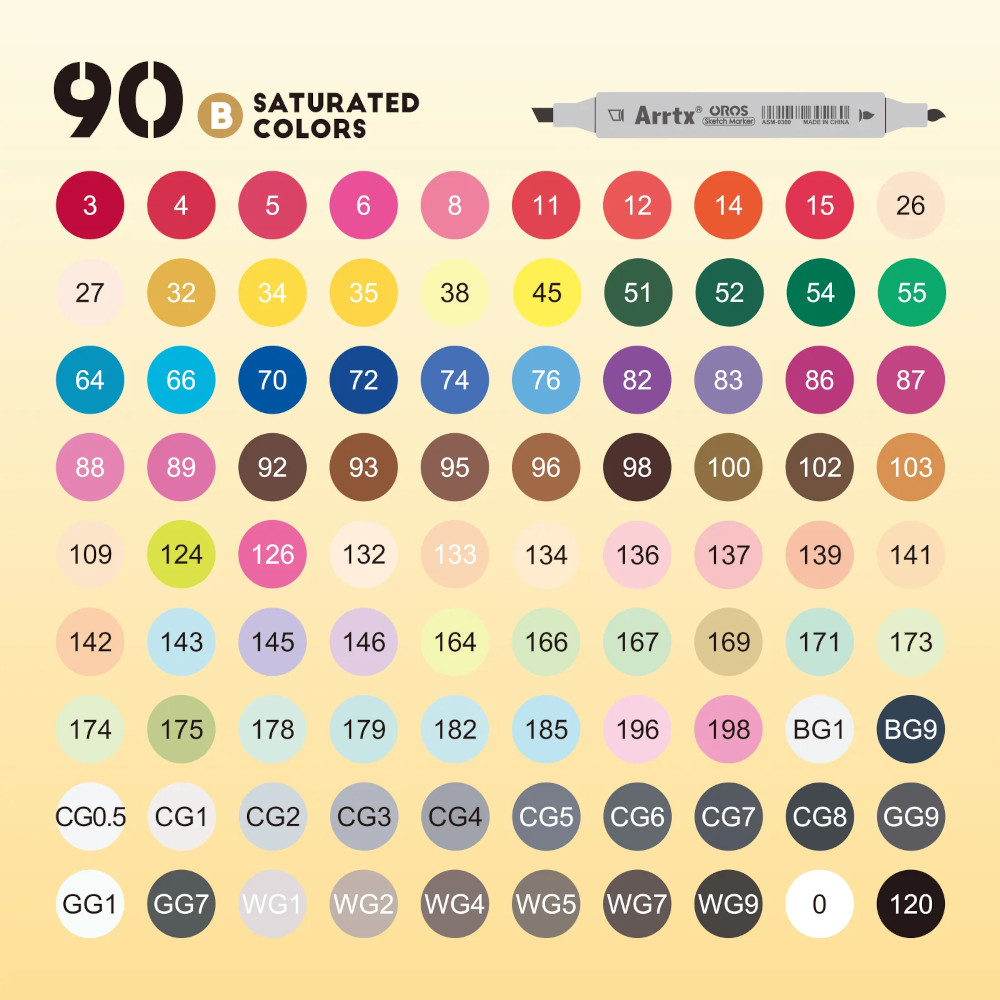 Arrtx 90 Μαρκαδόροι Οινοπνεύματος Oros Vibrant Colours Brush & Chisel